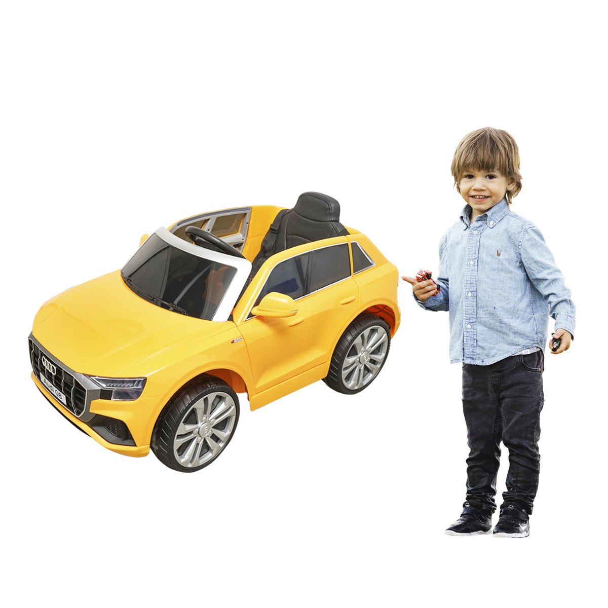 Masinuta electrica cu baterie 6V/7Ah si telecomanda pentru copii JJ2066 Audi Q8 galben cu scaun piele